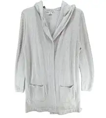 Barefoot Dreams  Cozychic Lite Cardigan Womens M Ivory Open Hooded Soft Knit Cozy