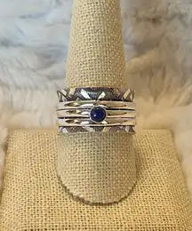 Blue cabochon silver fidget spinner ring, meditation, anxiety, size 10