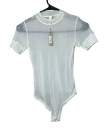 SKIMS Mesh T-Shirt Bodysuit In‎ Bone Women’s Sheer Top Size M NWT