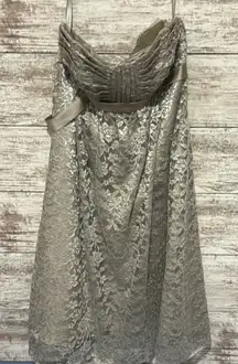 Alfred‎ Angelo bridesmaid dress strapless Light Brown/Silver Lace Size 12