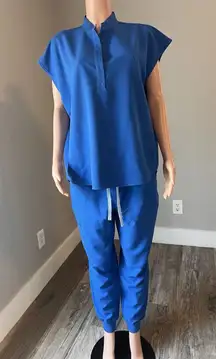 Figs Women Men Royal Blue Scrub Set technical SzLARGE Jogger Pants w/ TOP #246