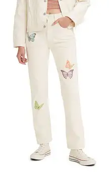 Women's Levi's® 501™ High-Rise Straight Leg Jeans Butterfly Embroidery 32 x 28