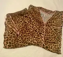 Leopard Print Satin Pajamas with Pink Accents XL