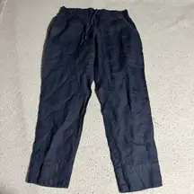 Navy Blue Pull On 100% Linen Cargo Pants Size 4 EUC