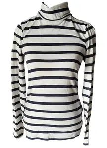 J. Crew Navy and White Striped Turtleneck Women's XS 100% Cotton Nautical Sailor