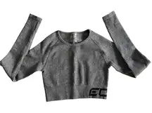 Echt Arise Comfort Crop‎ Top Long Sleeve Ribbed Athleisure Gray XS