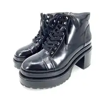 Cult Gaia Bratz Black Leather Platform Lug Block Heel Lace Up Boots Size 40