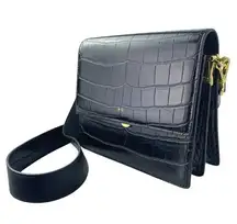 JW Pei Women's Black Faux Leather Vegan Croc Mini Flap Crossbody Handbag OS