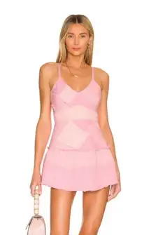 Loveshackfancy pink color block denim dress 