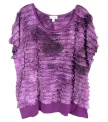 Fashion Bug Plus‎ Size 2X Top Purple Ruffled Short Sleeve Sparkly Banded 1613