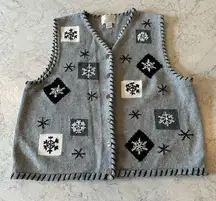 Women’s Christopher And Banks Hand Embroidered Sweater Vest Button Up Size Large