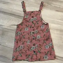 SO Juniors'  Pinafore Pink Floral Jumper/Dress- Size Medium