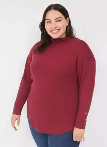 Lane Bryant Burgundy Mock Neck Long Sleeve Snap Detail Tunic Top Plus Size 26 28