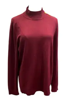 Calvin Klein Women’s Maroon Mock Neck Sweater w/ Gold Buttons – Size L