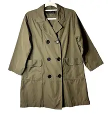 Kenneth Cole Coat Womens M Olive Green‎ Long Sleeve Lightweight Double Breasted