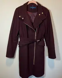 Cole Haan Maroon Wool Blend Winter Coat Women’s 8