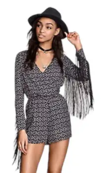H&M Coachella SZ 6 black and white abstract romper with fringe