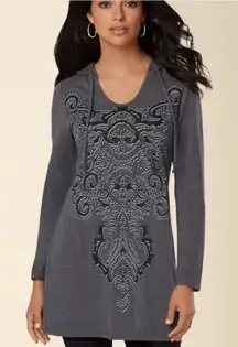 ✨Soma Divine Terry Scarf Hem Grey Sz Large Hoodie Paisley Scroll✨