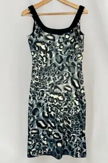 Donna Ricco New York Animal Print Fitted Midi Dress Sleeveless Black Gray Sz 4