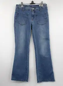 Free People Jeans Womens 25 Front Patch Pockets Blue Straight Bootcut Frayed Hem