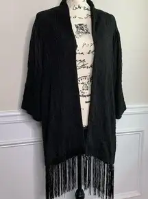 Sam Edelman black embroidered fringe kimono