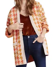 Anthropologie Edith Houndstooth Open Front  Knit Cardigan‎ Sweater Size Small