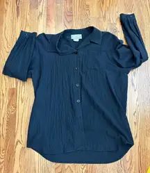 Vintage 1980s Saint Germain Paris 100% Cotton Black Button-Up Blouse - Large