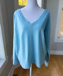 Old Navy Light Baby Blue V Neck Cotton Blend Cropped Boxy Sweater Size Medium