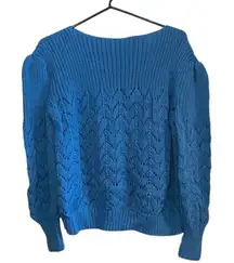 Vintage hand Knit open weave blue sweater indie cottagecore country classic