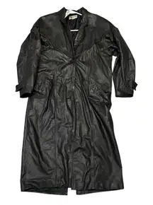 Black Leather Trench Coat Blazer Style Women's Size M Vintage