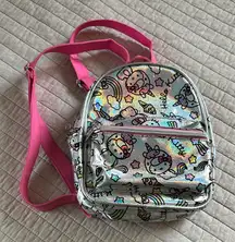 Hello Kitty, Sanrio, silver holographic, cute rave festival backpack small mini