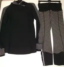 Set Lululemon sz 6 Think Fast Hoodie 4 Runday Crop Leggings Black White Stripes