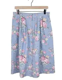 Vintage 90s Y2K Alfred Dunner Blue Floral Button Front Midi Skirt Cottagecore 14