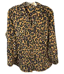 Talbots Plus Size 1XP Top Leopard Print Button Down Long Sleeve Mob Wife 408