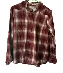 Ariat Real Western Burgundy White Plaid Relaxed Fit Cotton Long Sleeve Shirt S