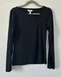 SPANX Black Asymmetrical Ribbed Long Sleeve Fitted Top L