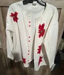Vintage‎ Poinsettia Cardigan Sweater Holiday Christmas Grandma Core