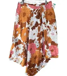 The Bar Revolve Dodo Or Skirt Womens 10 Orange Floral Midi Asymmetric 100% Silk