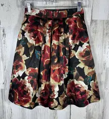 Boston Proper Silk-Feel A Line Skirt XS | Bold Floral Autumn Tones | MSRP $98
