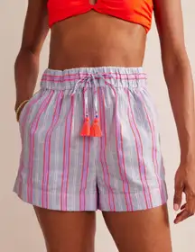 EUC Boden Tie Waist Striped Shorts, Blue Watermelon Stripe, Sz. 8