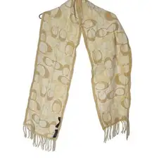 Coach  Tan Ivory C Monogram 100% Merino Wool Fringe Detail Wool Winter Scarf