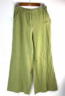 Max Edition London M Linen Blend Wide-Leg Pants in Olive Green
