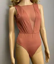 Victoria’s Secret Plunge Mesh Panel Bodysuit Thong Size Medium Rust Mauve