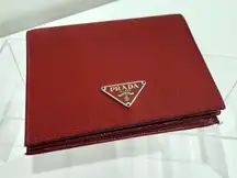 Prada Textured Saffiano Leather Bifold Wallet Burgundy Women's