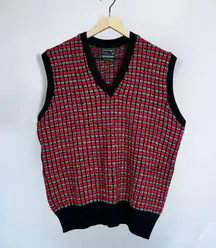 JC Penny JCPenney Vintage 80s 90s Red & Black Sleeveless V-Neck Sweater Vest Size XL