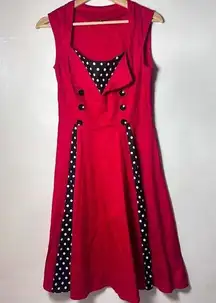 Dress 50's Style Womens Small Rockabilly Retro Red Sailor Pin Up Polka D…