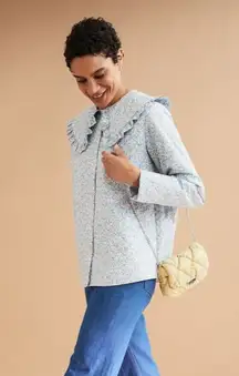 H&M Frill-Trim-Collar Shacket Multicolor Flower Print Size XS