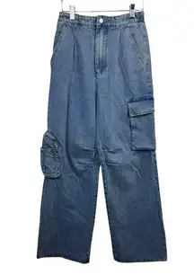 Blue Blush Jeans Women S Blue Cargo Wide Leg Stretch Waist Pocket Baggy Denim 90