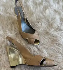 Via Spiga Women's Gold‎ Wedge Heels Size 8 Metallic Slingback Formal