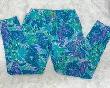 Lilly Pulitzer Blue and Green Leaf Print Leggings NWOT